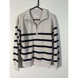 Abercrombie & Fitch XS Striped 1/4 Zip Pullover Beige/Navy